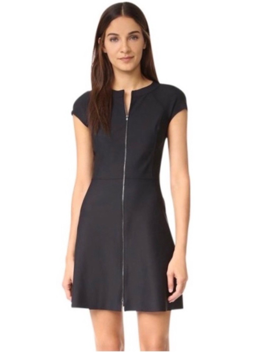 Tory Burch Mackenzie Dress Black Zip-Front Cap-Sleeve Mini